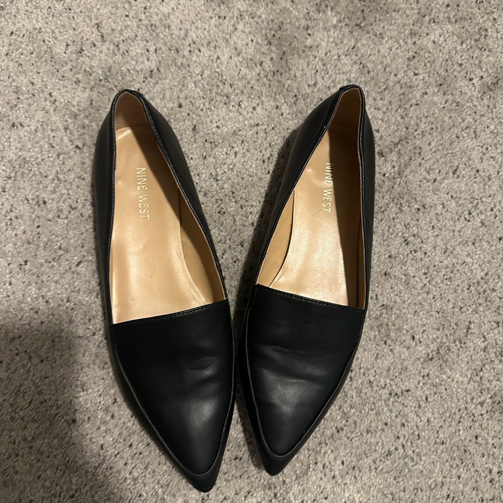 Nine West Black Pointed Leather Slip-On Flats